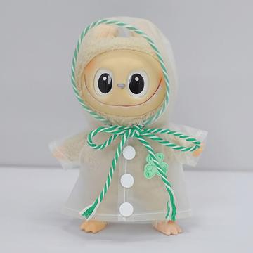 Cartoon Bear Print regnfrakke med hætte til Labubu Doll 17cm