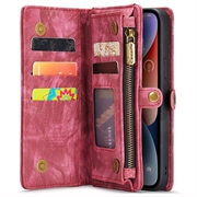iPhone 15 Plus Caseme 2-i-1 Multifunktionel Pung Cover - Rød
