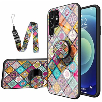 Checkered Pattern Samsung Galaxy S22 Ultra 5G Hybrid Cover - Farverig Mandala