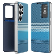 Samsung Galaxy S26 Ultra Smart View-klapetui med ternet mønster og kortholder - Blå