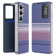 Samsung Galaxy S26 Ultra Smart View-flipcover med ternet mønster og kortholder - Lilla
