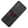 Samsung Galaxy Z Flip4 Dækket Cover med Metal Ring - Sort