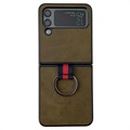 Samsung Galaxy Z Flip4 Dækket Cover med Metal Ring - Grøn