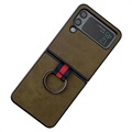 Samsung Galaxy Z Flip4 Dækket Cover med Metal Ring - Grøn