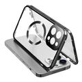 Kompatibel med MagSafe-etui til iPhone 15 Pro magnetisk metalramme + dobbeltsidet telefoncover i hærdet glas med spændelås - sort