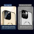 Kompatibel med MagSafe-etui til iPhone 15 Pro magnetisk metalramme + dobbeltsidet telefoncover i hærdet glas med spændelås - sort