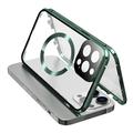 Kompatibel med MagSafe-etui til iPhone 15 Pro magnetisk metalramme + dobbeltsidet telefoncover i hærdet glas med spændelås - grøn