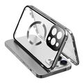 Kompatibel med MagSafe-etui til iPhone 15 Pro magnetisk metalramme + dobbeltsidet telefoncover i hærdet glas med spændelås - sølv