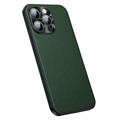 Læder Dækket iPhone 14 Pro Hybrid Cover - Grøn
