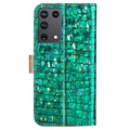 Croco Bling Series Samsung Galaxy S21 Ultra 5G Etui med Pung - Grøn