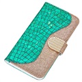 Croco Bling Series Samsung Galaxy S21 Ultra 5G Etui med Pung - Grøn