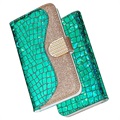 Croco Bling Series Samsung Galaxy S21 Ultra 5G Etui med Pung - Grøn