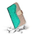 Croco Bling Series Samsung Galaxy S21 Ultra 5G Etui med Pung - Grøn