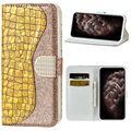 Croco Bling Series iPhone 12 Pro Max Etui med Pung - Guld