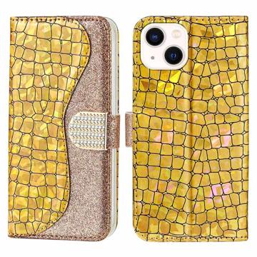 Croco Bling Series iPhone 14 Plus Coverpung - Guld