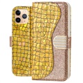 Croco Bling iPhone 11 Pro Max Etui med Pung - Guld