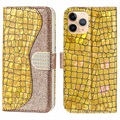 Croco Bling Series iPhone 13 Pro Etui med Pung - Guld