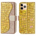 Croco Bling Series iPhone 13 Pro Etui med Pung - Guld