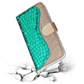 Croco Bling iPhone 12/12 Pro Etui med Pung - Grøn
