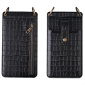 Crocodile Pattern Crossbody Mobiltaske med Makeup Spejl - Sort