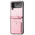 Crocodile Series Samsung Galaxy Z Flip4 Cover med Rem - Pink