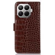 Xiaomi 17T Pro Crocodile Series Læderpung med RFID - Brun