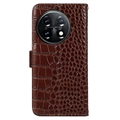 Crocodile Series OnePlus 11 Læderpung med RFID - Brun