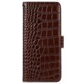 Crocodile Series iPhone 14 Læderpung med RFID - Brun