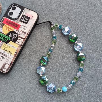 Håndledsrem med krystalperler - 30cm - grøn / blå
