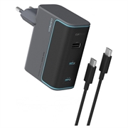 Cuktech 100W 3-ports GaN-vægoplader med USB-C-kabel - grå