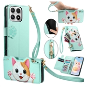 Xiaomi 17 sød katte-pung med kortholder, lynlåslomme og håndledsrem - grøn
