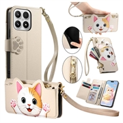 Xiaomi 17 sød katte-pung med kortholder, lynlåslomme og håndledsrem - khaki