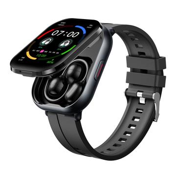 D12 2-i-1 smartwatch med trådløse clip-on-høretelefoner - silikonerem