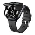 D12 2-i-1 smartwatch med trådløse clip-on-høretelefoner - silikonerem