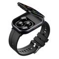 D12 2-i-1 smartwatch med trådløse clip-on-høretelefoner - silikonerem