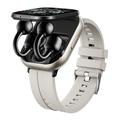 D12 2-i-1 smartwatch med trådløse clip-on-høretelefoner - silikonerem - sølv