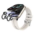 D12 2-i-1 smartwatch med trådløse clip-on-høretelefoner - silikonerem - sølv