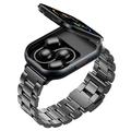 D12 2-i-1 smartwatch med trådløse clip-on-øretelefoner - rem i rustfrit stål