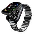 D12 2-i-1 smartwatch med trådløse clip-on-øretelefoner - rem i rustfrit stål