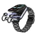 D12 2-i-1 smartwatch med trådløse clip-on-øretelefoner - rem i rustfrit stål