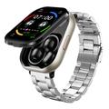 D12 2-i-1 smartwatch med trådløse clip-on-øretelefoner - rem i rustfrit stål - sølv