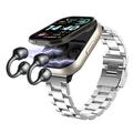 D12 2-i-1 smartwatch med trådløse clip-on-øretelefoner - rem i rustfrit stål - sølv