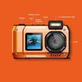 D50 vandtæt actionkamera med dobbelt skærm - 65MP, IP68 - orange