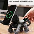 D6 3-i-1 magnetisk trådløs oplader i form af en robothund til iPhone, Apple Watch og AirPods - sort