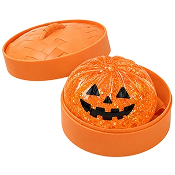 Dowmoo Halloween-dumplings-squishy-stressaflastningslegetøj med dampkogekasse - orange græskar