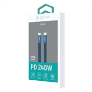 Devia Ultra3 fladt vævet USB-C-kabel i metal 240W - 1.5m - blå