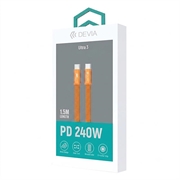 Devia Ultra3 fladt vævet USB-C-kabel i metal 240W - 1.5m - orange