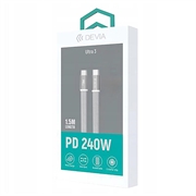 Devia Ultra3 fladt vævet USB-C-kabel i metal 240W - 1.5m - hvid