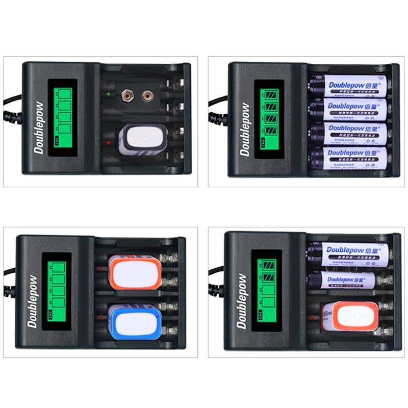Doublepow Multifunktionel Hurtig USB-Batterilader - AA/AAA/9V