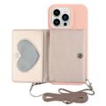 Heart Series iPhone 14 Pro Max Cover med Pung og Rem - Pink